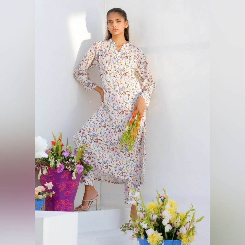 ETHNIC 2 Piece Floral Set Dress Tunic Pants Size M